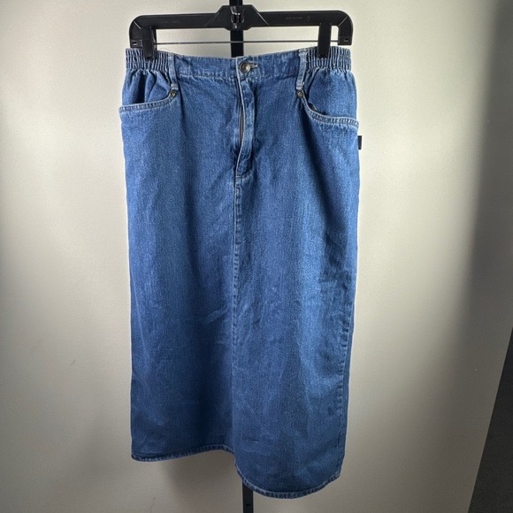 White Stag Dresses & Skirts - White Stag Denim Midi Skirt Womens 14 Blue Excellent Elastic Waist Casual Modest
